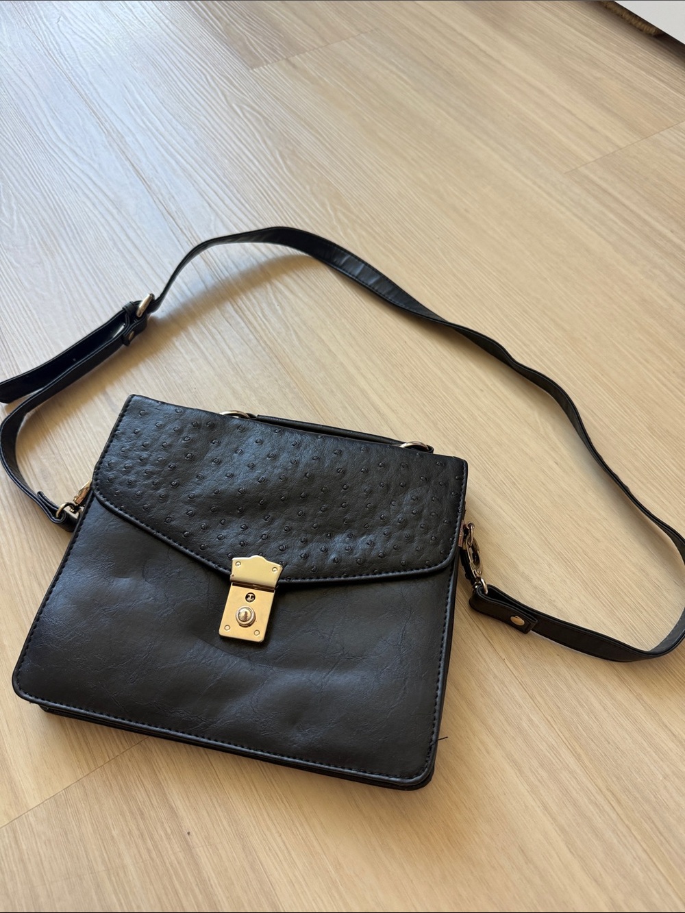 19 Cooper Black Crossbody Bag with Gold Hardware